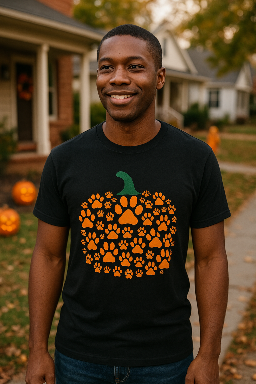 ๐ Paw Print Pumpkin Tee โ Celebrate Fall with Your Furry Friend ๐พ-Unisex