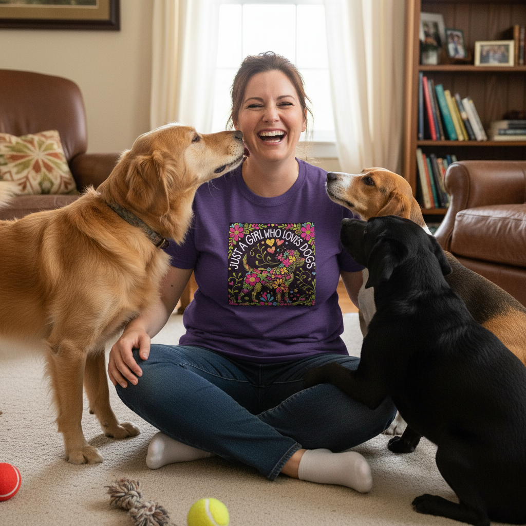 Just a Girl Who Loves Dogs Floral Print T-Shirt - Womens Fit