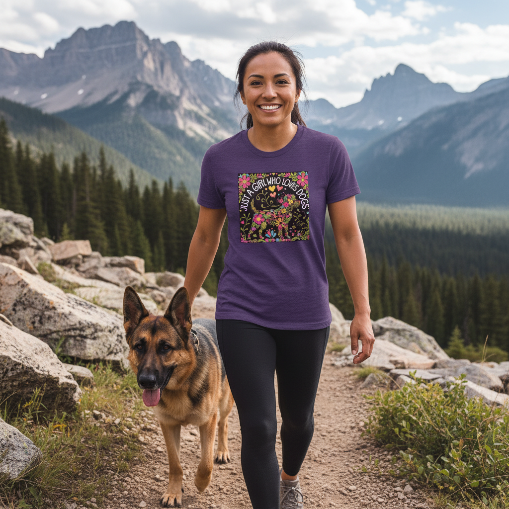 Just a Girl Who Loves Dogs Floral Print T-Shirt - Womens Fit