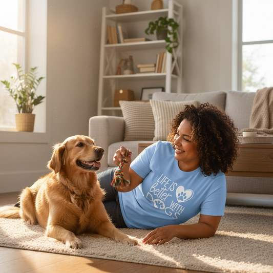 Life is Better with Dogs T-Shirt – Stylish Heart & Paw Graphic for Dog Lovers